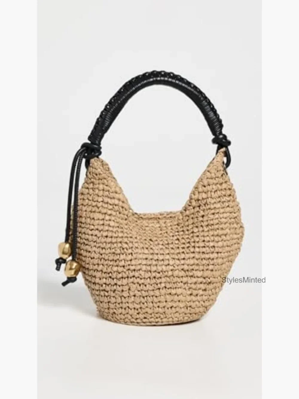 Woven Straw Mini Shoulder Pouch - Gold Tone Beads - Picture 4 of 7